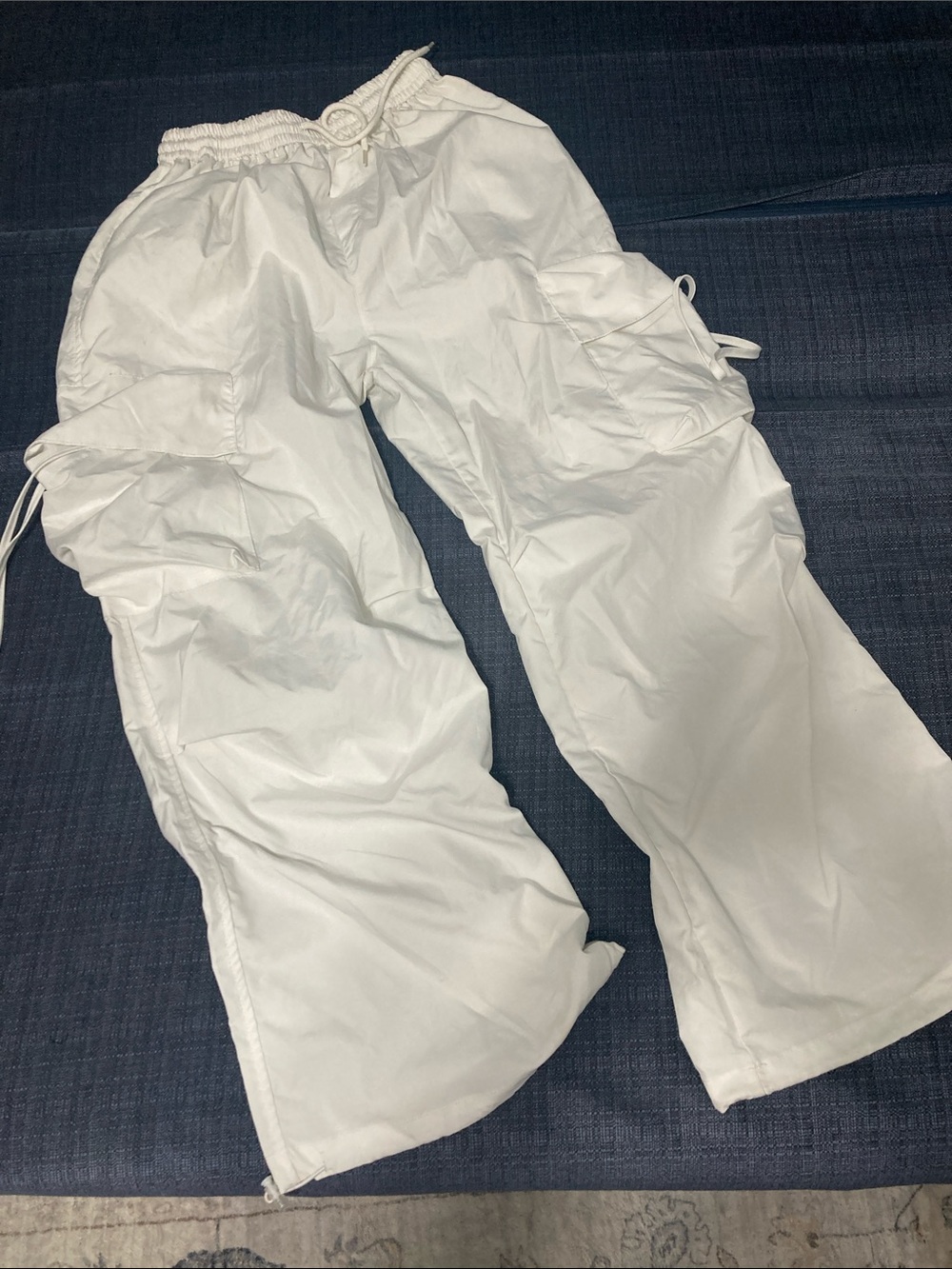 White Cargo Drawstring Pants